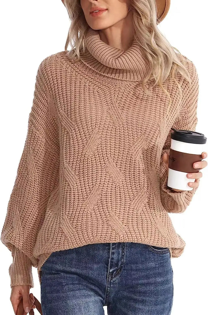 Catherine | Oversized Cable Knit Turtleneck Sweater