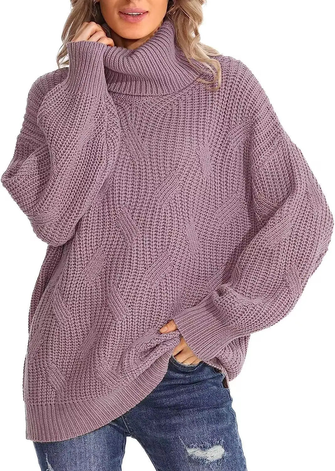 Catherine | Oversized Cable Knit Turtleneck Sweater