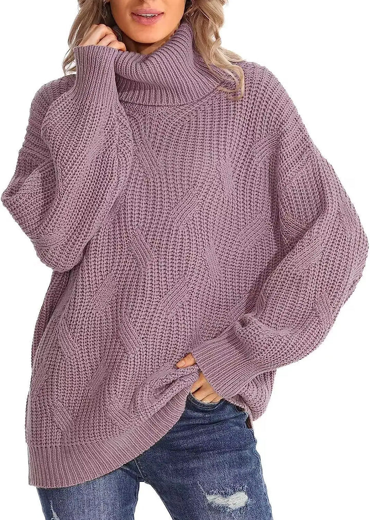 Catherine | Oversized Cable Knit Turtleneck Sweater