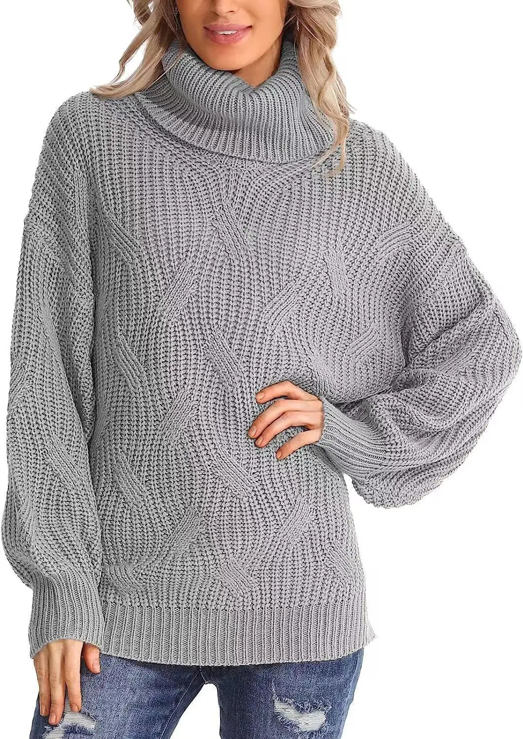 Catherine | Oversized Cable Knit Turtleneck Sweater