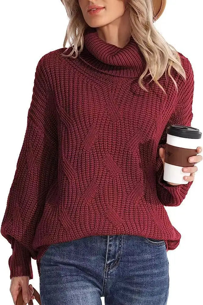 Catherine | Oversized Cable Knit Turtleneck Sweater