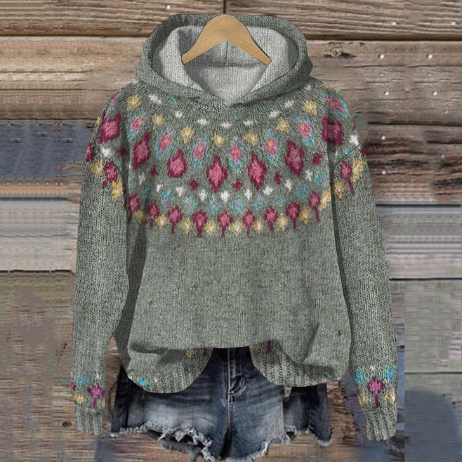 Catherine | Sophisticated Fair Isle Knit Hoodie Sweater