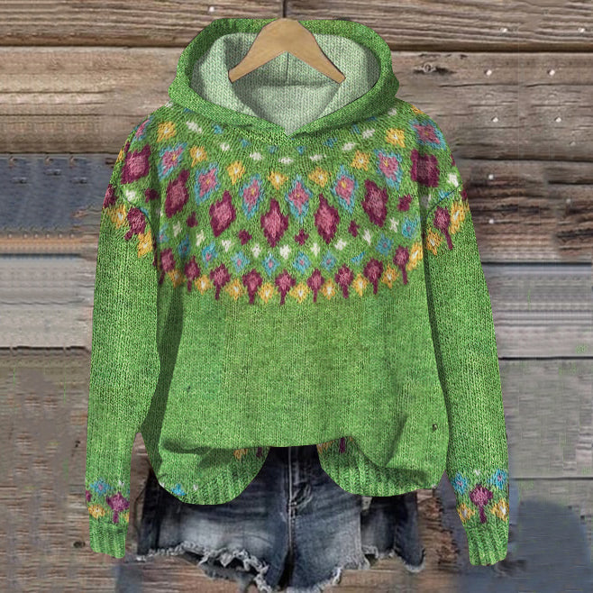 Catherine | Sophisticated Fair Isle Knit Hoodie Sweater
