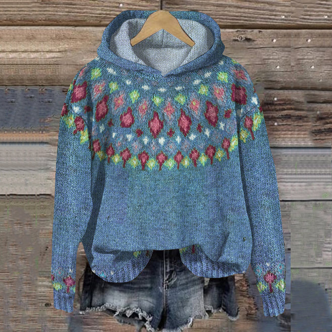 Catherine | Sophisticated Fair Isle Knit Hoodie Sweater