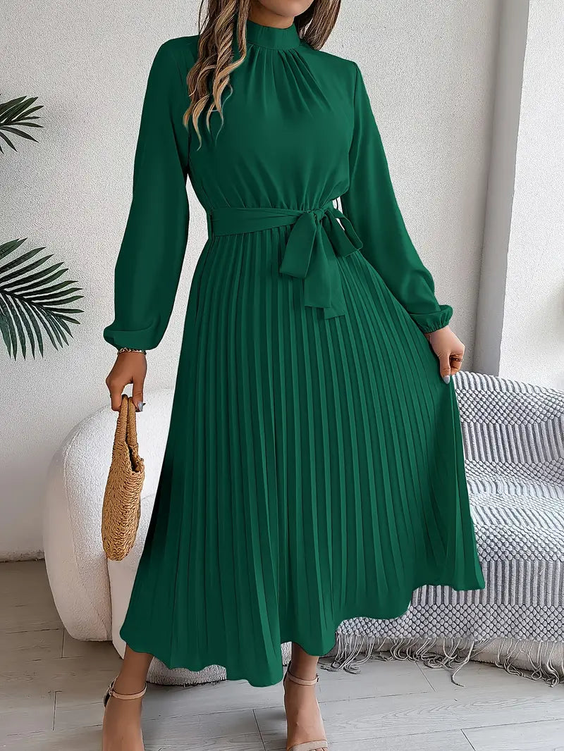 Charlotte | Chic Belted Pleated Fall Wedding Guest Midi Dress