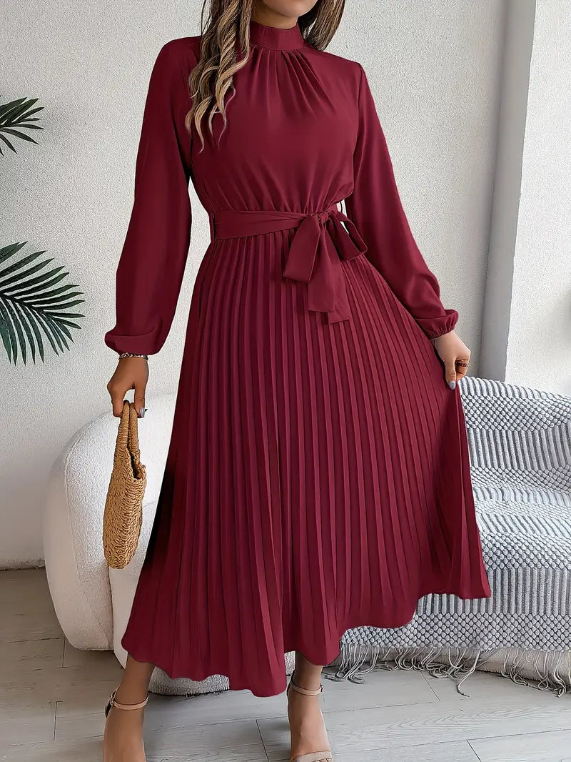 Charlotte | Chic Belted Pleated Fall Wedding Guest Midi Dress