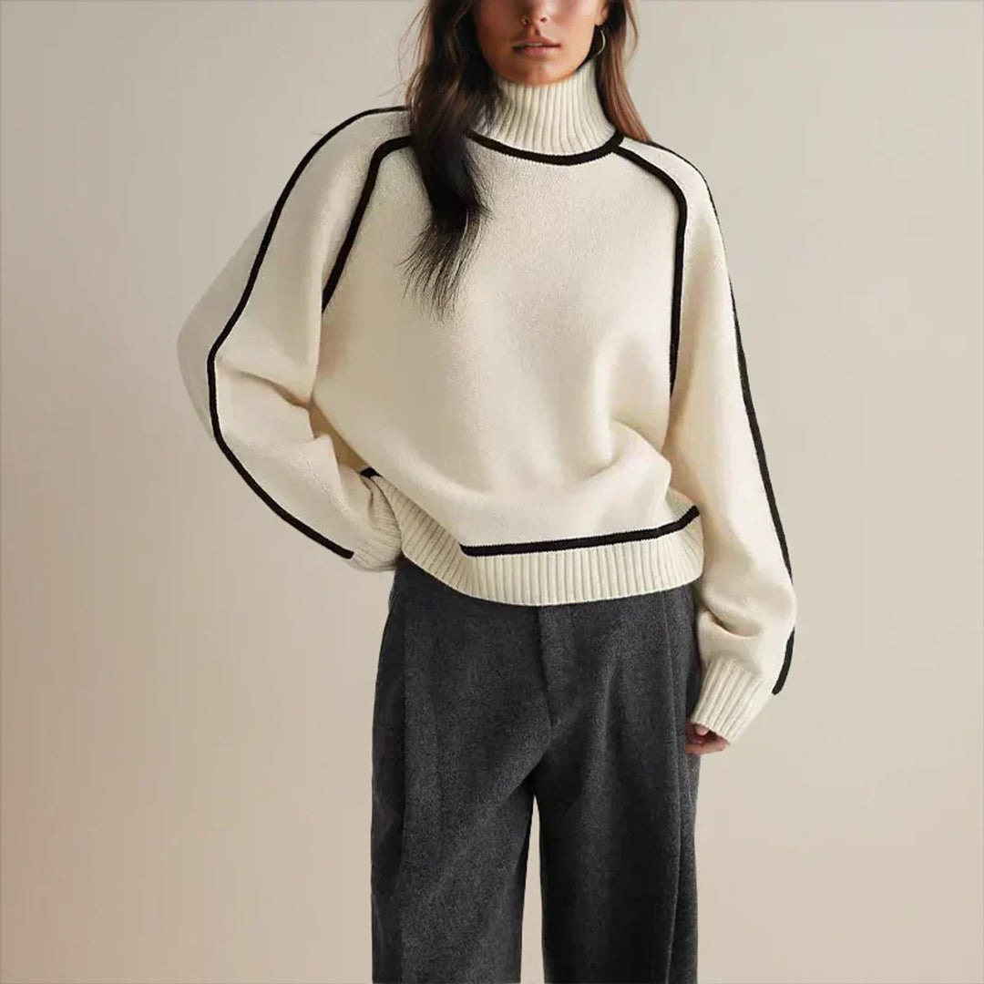Charlotte | Cozy Contrast Piping Turtleneck Knit Sweater
