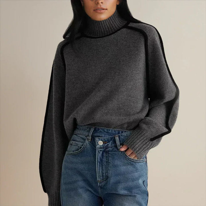 Charlotte | Cozy Contrast Piping Turtleneck Knit Sweater