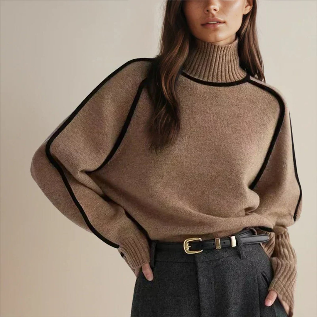 Charlotte | Cozy Contrast Piping Turtleneck Knit Sweater