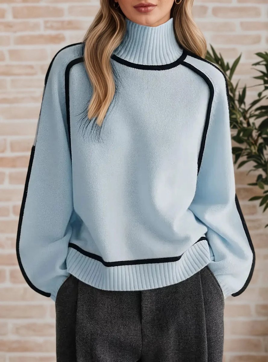 Charlotte | Cozy Contrast Piping Turtleneck Knit Sweater