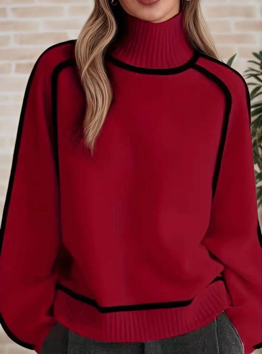 Charlotte | Cozy Contrast Piping Turtleneck Knit Sweater