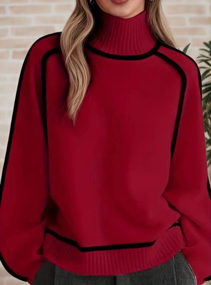 Charlotte | Cozy Contrast Piping Turtleneck Knit Sweater