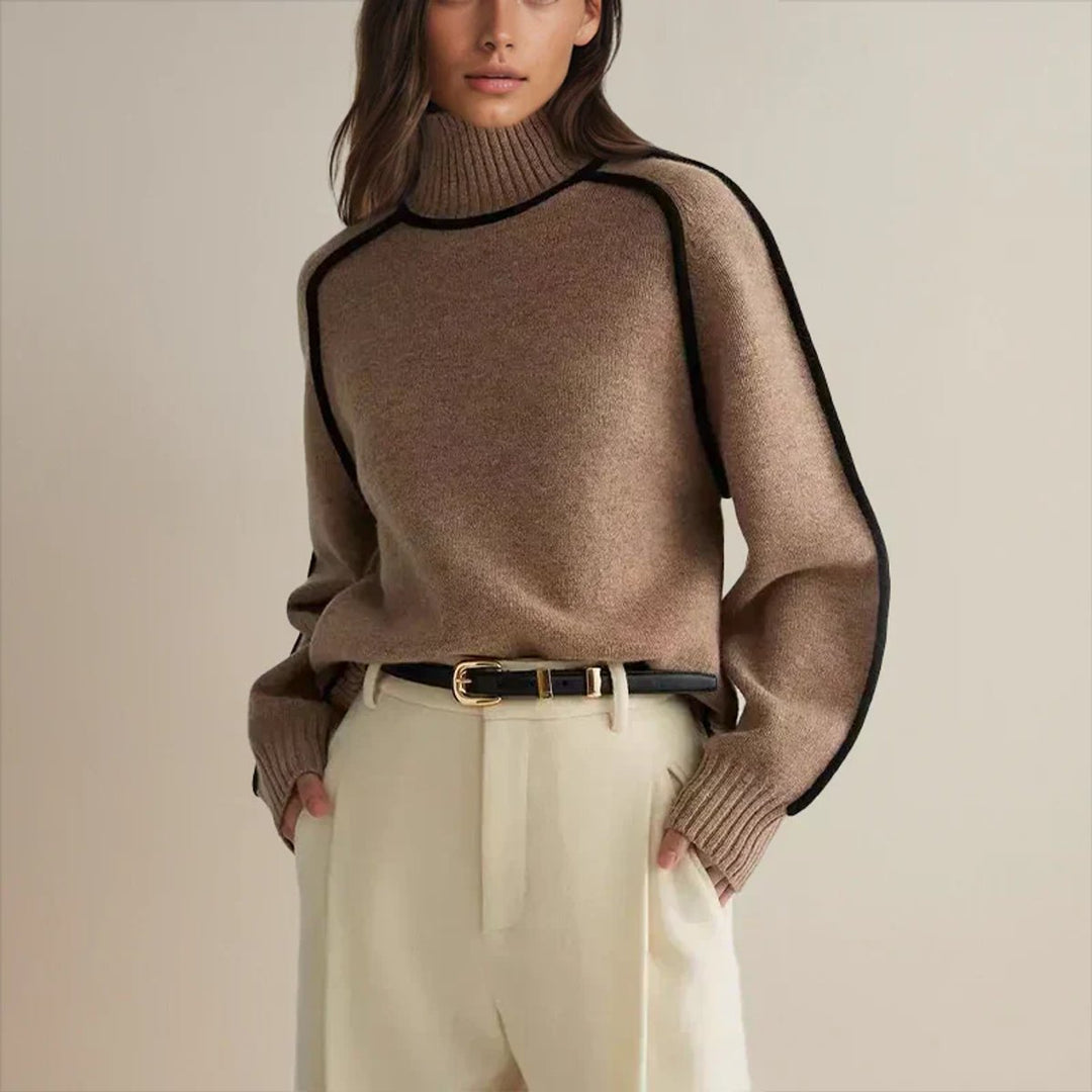 Charlotte | Cozy Contrast Piping Turtleneck Knit Sweater