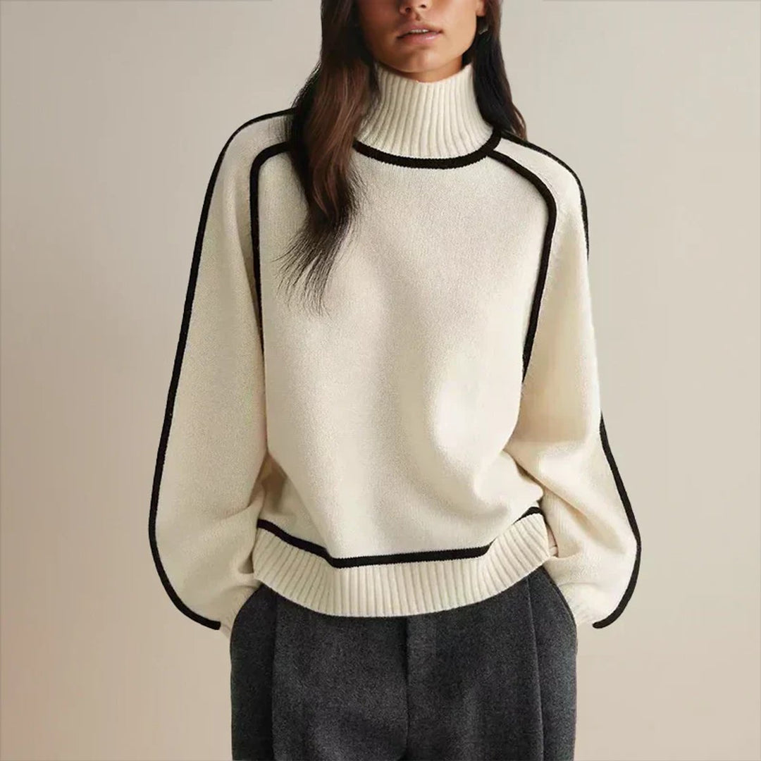 Charlotte | Cozy Contrast Piping Turtleneck Knit Sweater