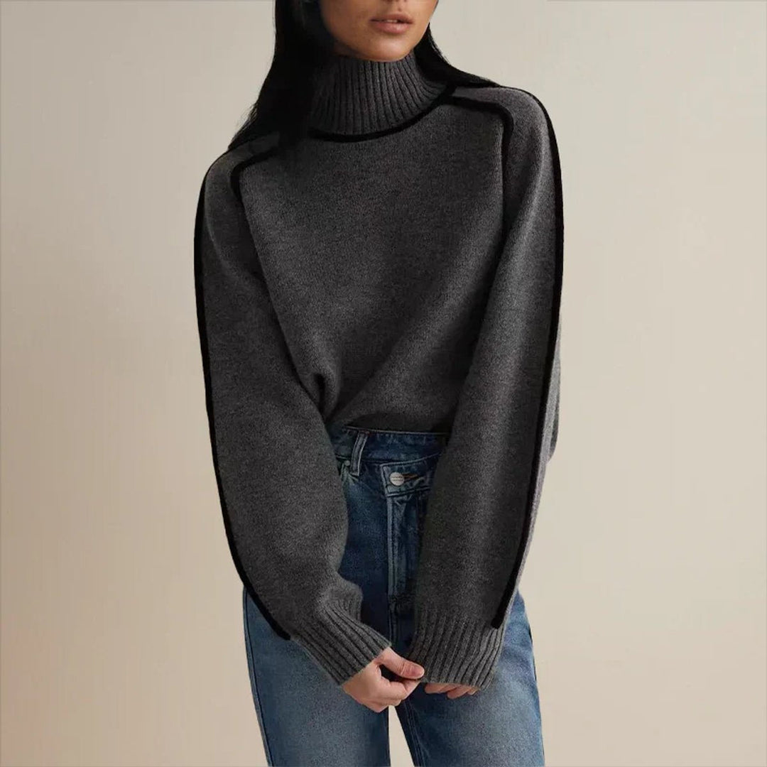 Charlotte | Cozy Contrast Piping Turtleneck Knit Sweater