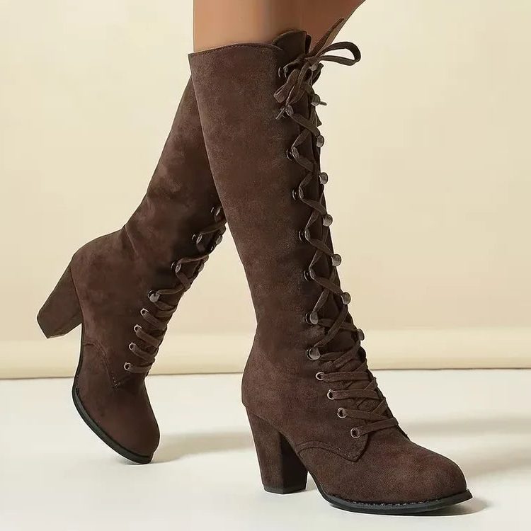 Charlotte | Effortless Lace-Up Block Heel Knee High Boots