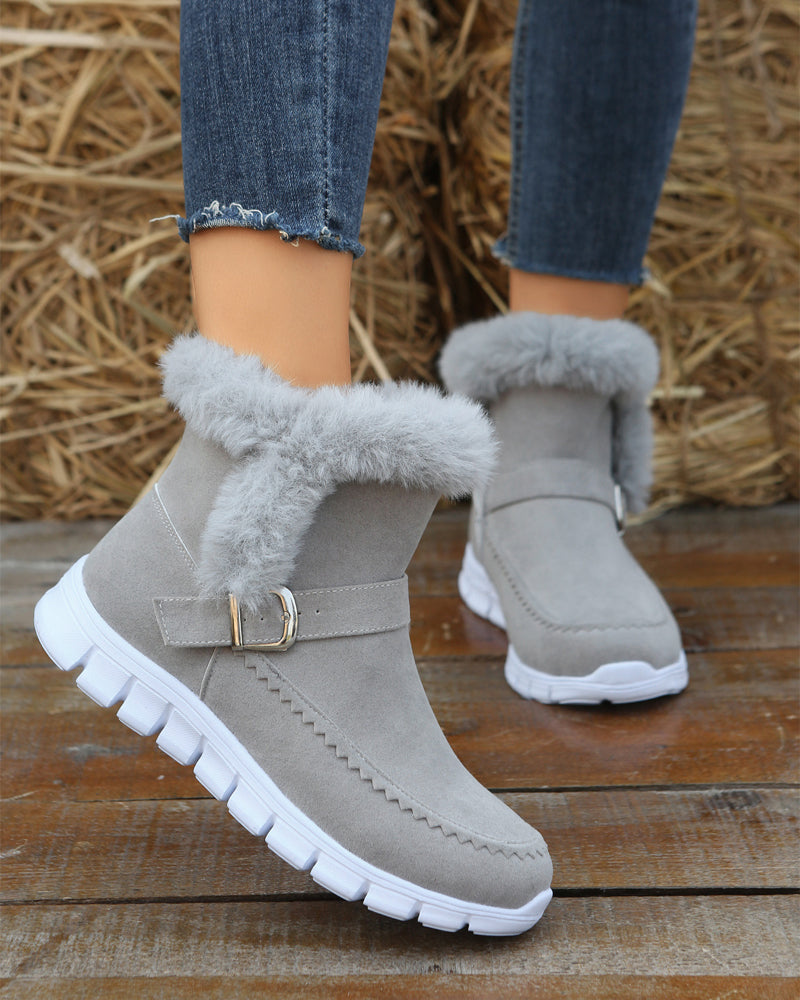 Charlotte | Relaxed Fluffy Trim Buckle Ankle Winter Boots