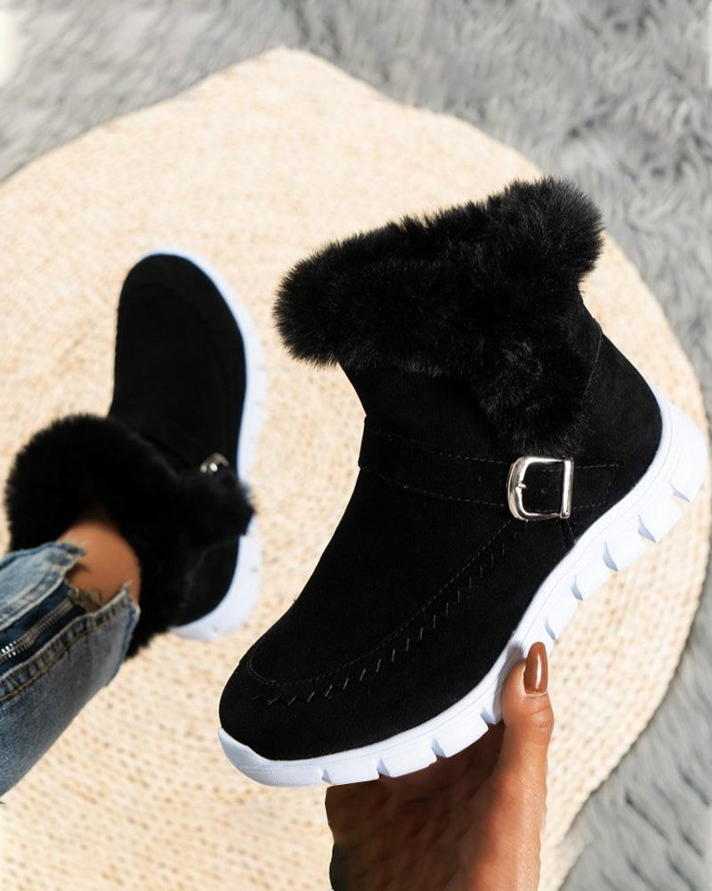 Charlotte | Relaxed Fluffy Trim Buckle Ankle Winter Boots