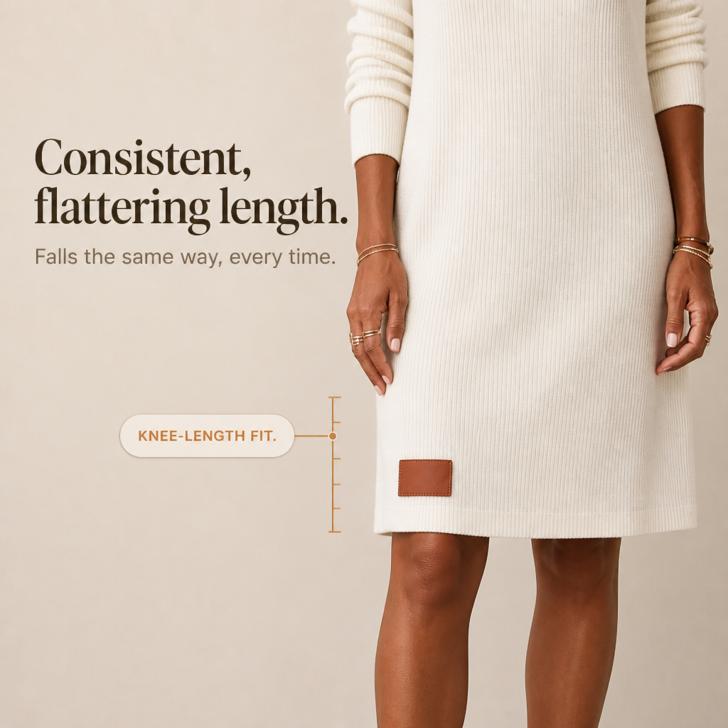 Cheryl | Polished Cowl Neck Ribbed Knit Winter Dress