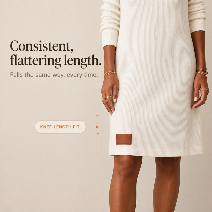 Cheryl | Polished Cowl Neck Ribbed Knit Winter Dress