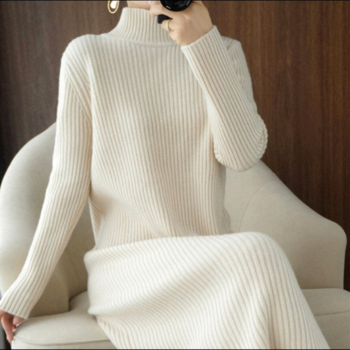 Cheryl | Polished Ribbed Long Sleeve Turtleneck Sweater Dress