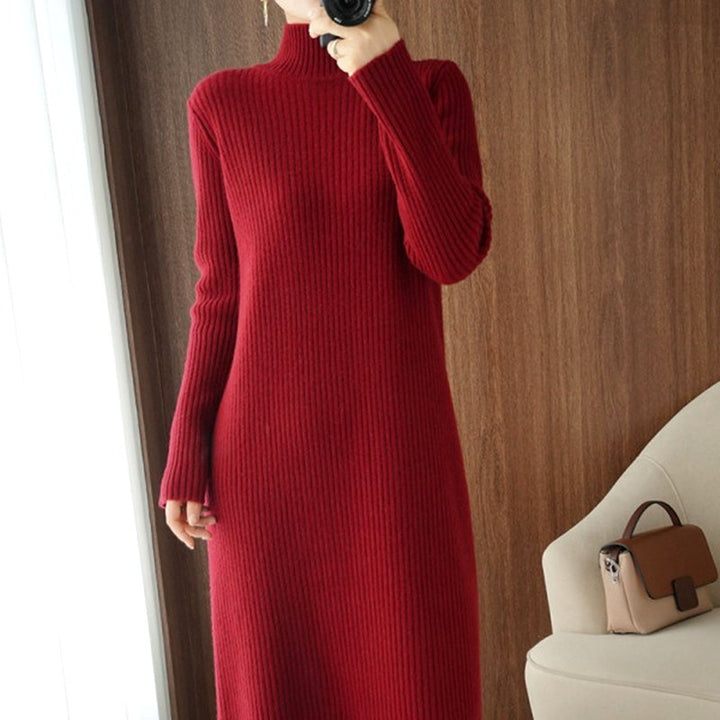 Cheryl | Polished Ribbed Long Sleeve Turtleneck Sweater Dress
