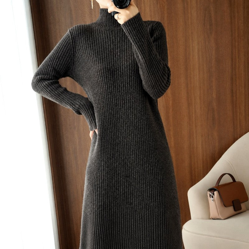 Cheryl | Polished Ribbed Long Sleeve Turtleneck Sweater Dress