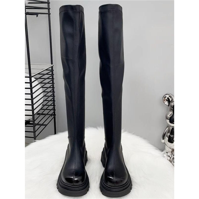 Cheryl | Polished Thigh High Stretch Boots with Platform Sole