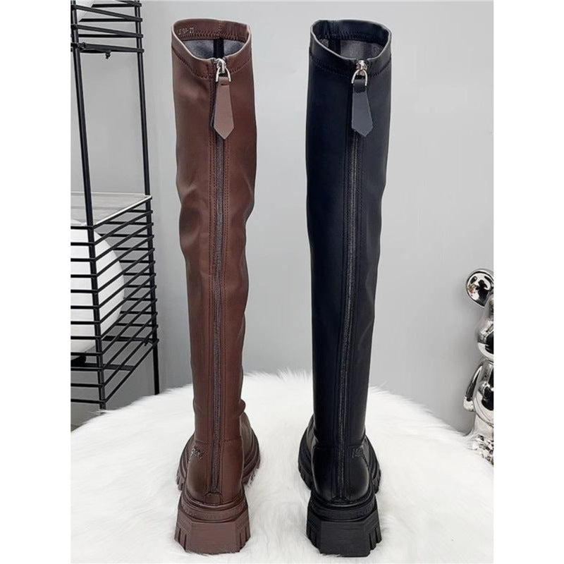 Cheryl | Polished Thigh High Stretch Boots with Platform Sole