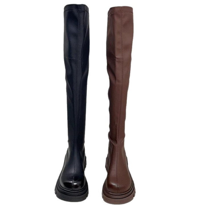 Cheryl | Polished Thigh High Stretch Boots with Platform Sole