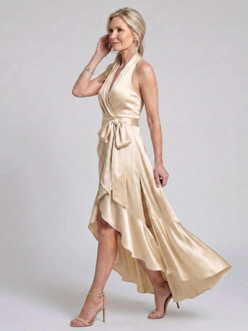 Cheryl | Timeless Halter Wrap Fall Wedding Guest Dress