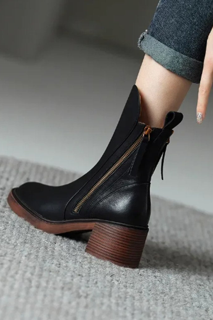 Christina | Classic Pointed Toe Block Heel Ankle Boots