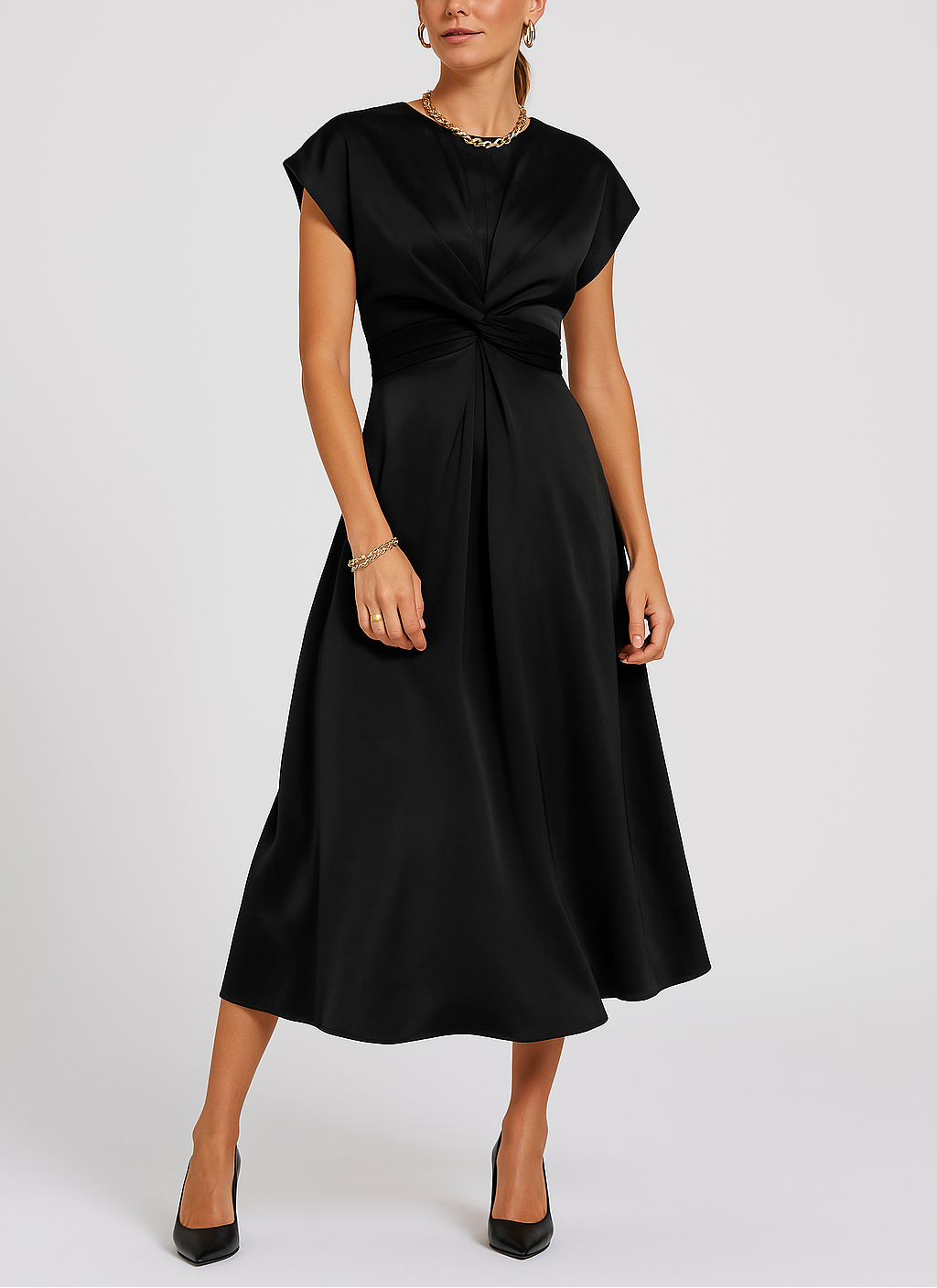 Christina | Classic Twist-Front Winter Wedding Guest Midi Dress