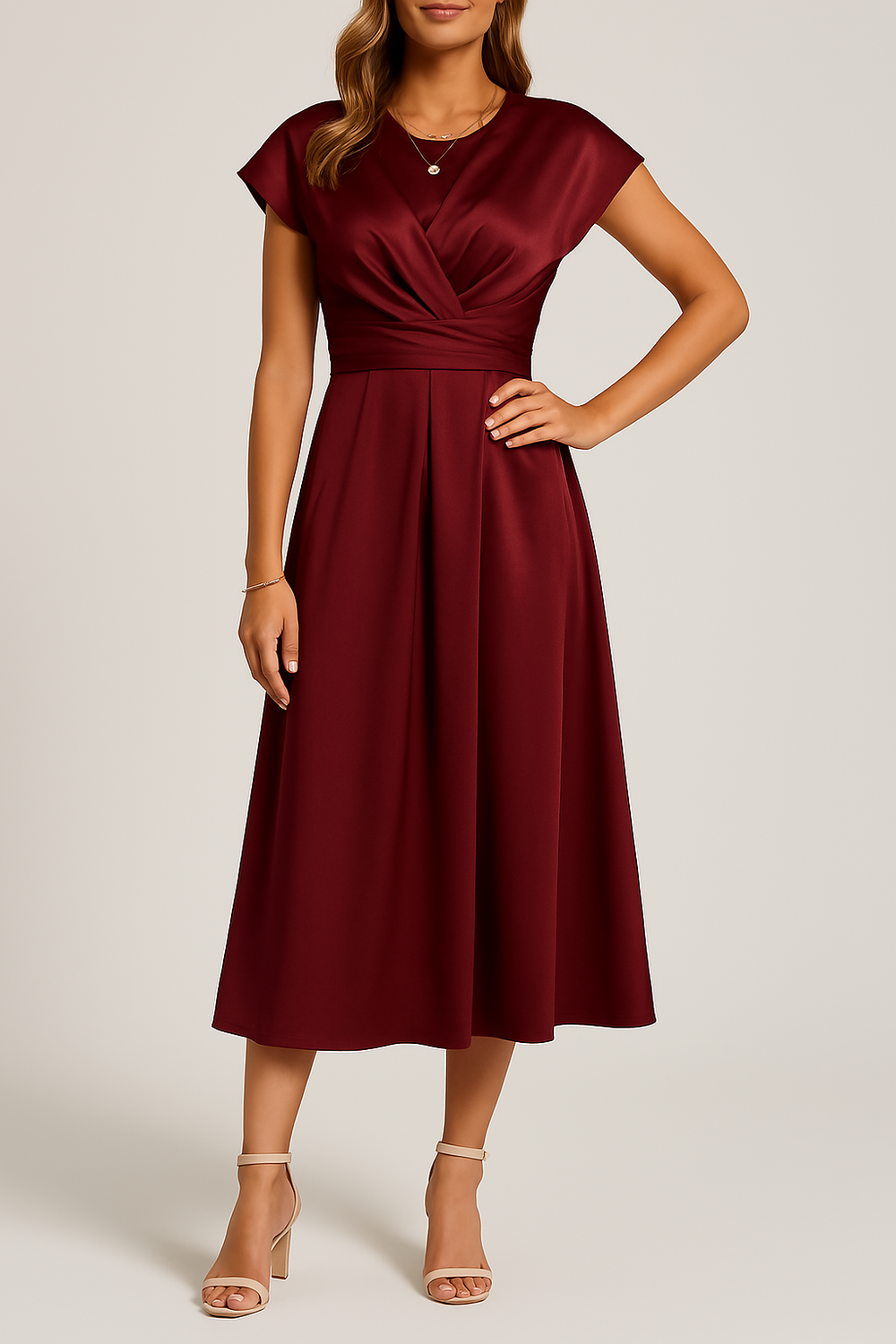Christina | Classic Twist-Front Winter Wedding Guest Midi Dress