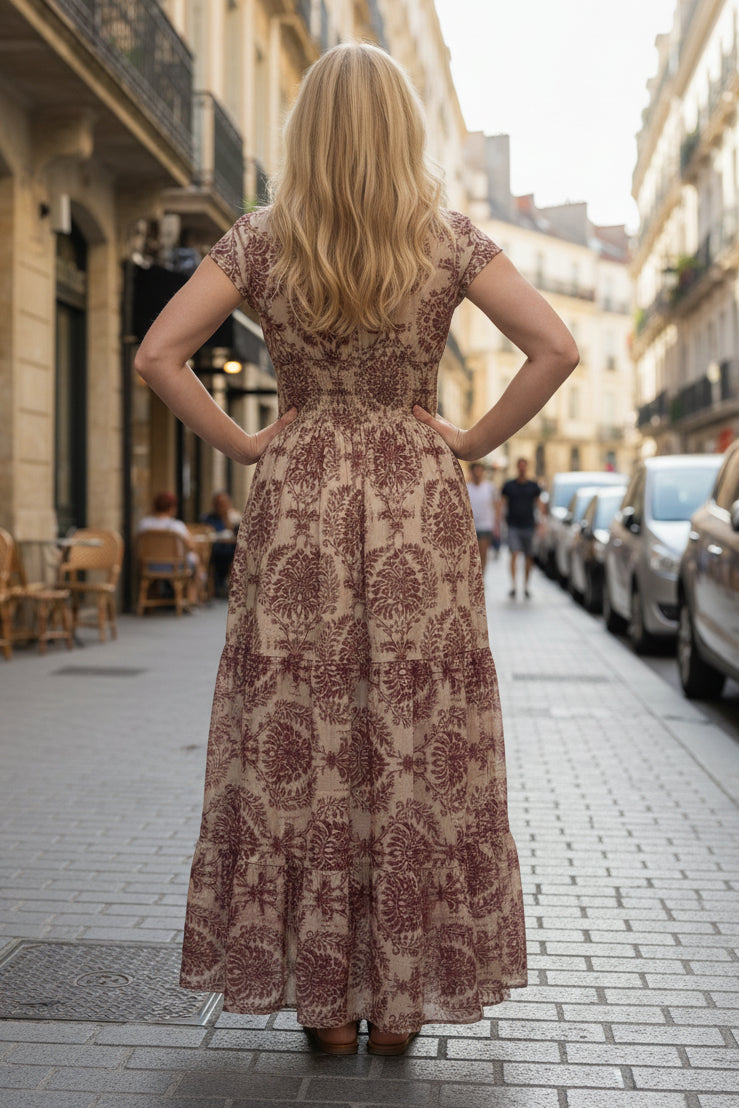 Christina | Graceful Printed V-Neck Maxi Holiday Dress