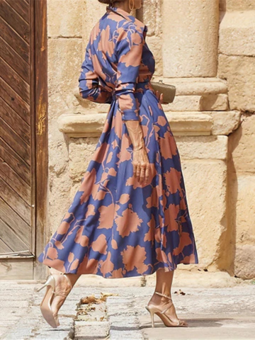 Christina | Polished Floral Print Belted Shirt Midi Dress