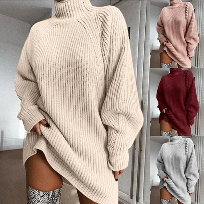 Christine | Cozy Ribbed Knit Turtleneck Sweater Dress