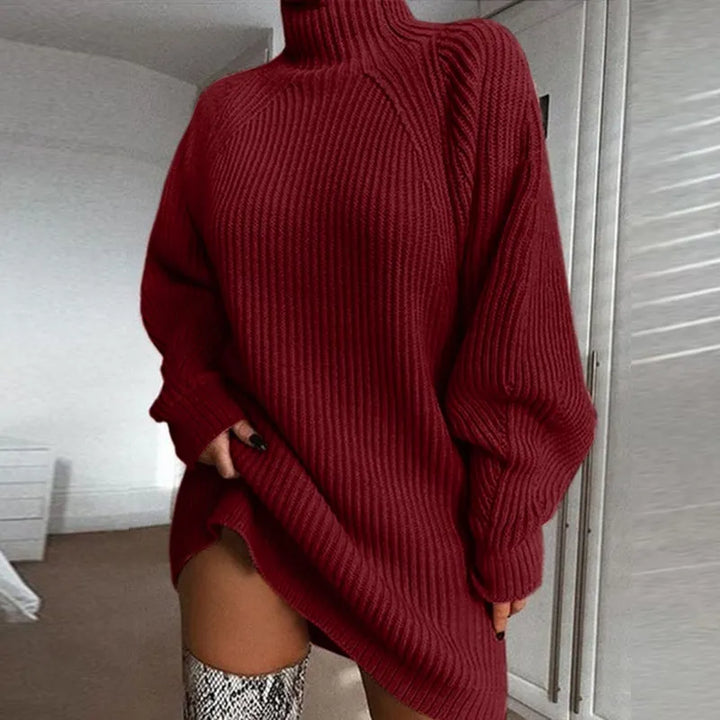 Christine | Cozy Ribbed Knit Turtleneck Sweater Dress