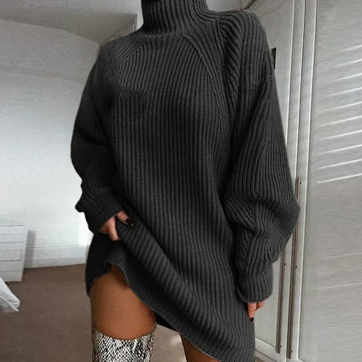 Christine | Cozy Ribbed Knit Turtleneck Sweater Dress