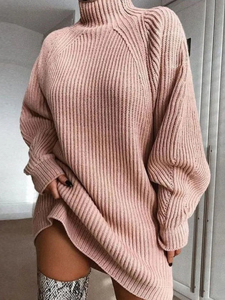 Christine | Cozy Ribbed Knit Turtleneck Sweater Dress