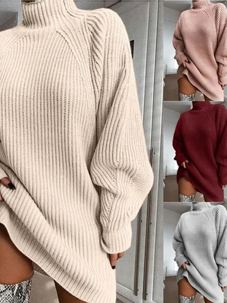 Christine | Cozy Ribbed Knit Turtleneck Sweater Dress
