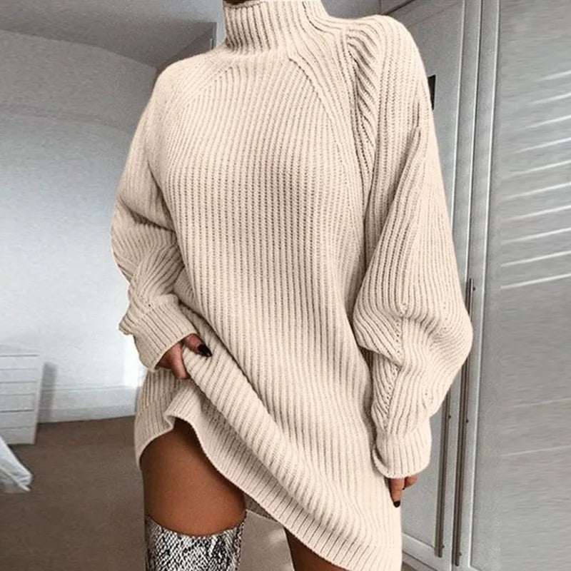 Christine | Cozy Ribbed Knit Turtleneck Sweater Dress
