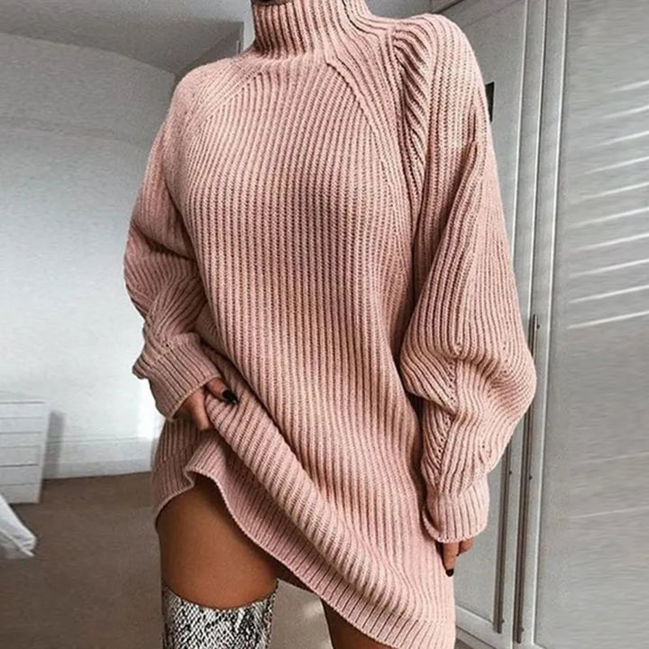 Christine | Cozy Ribbed Knit Turtleneck Sweater Dress