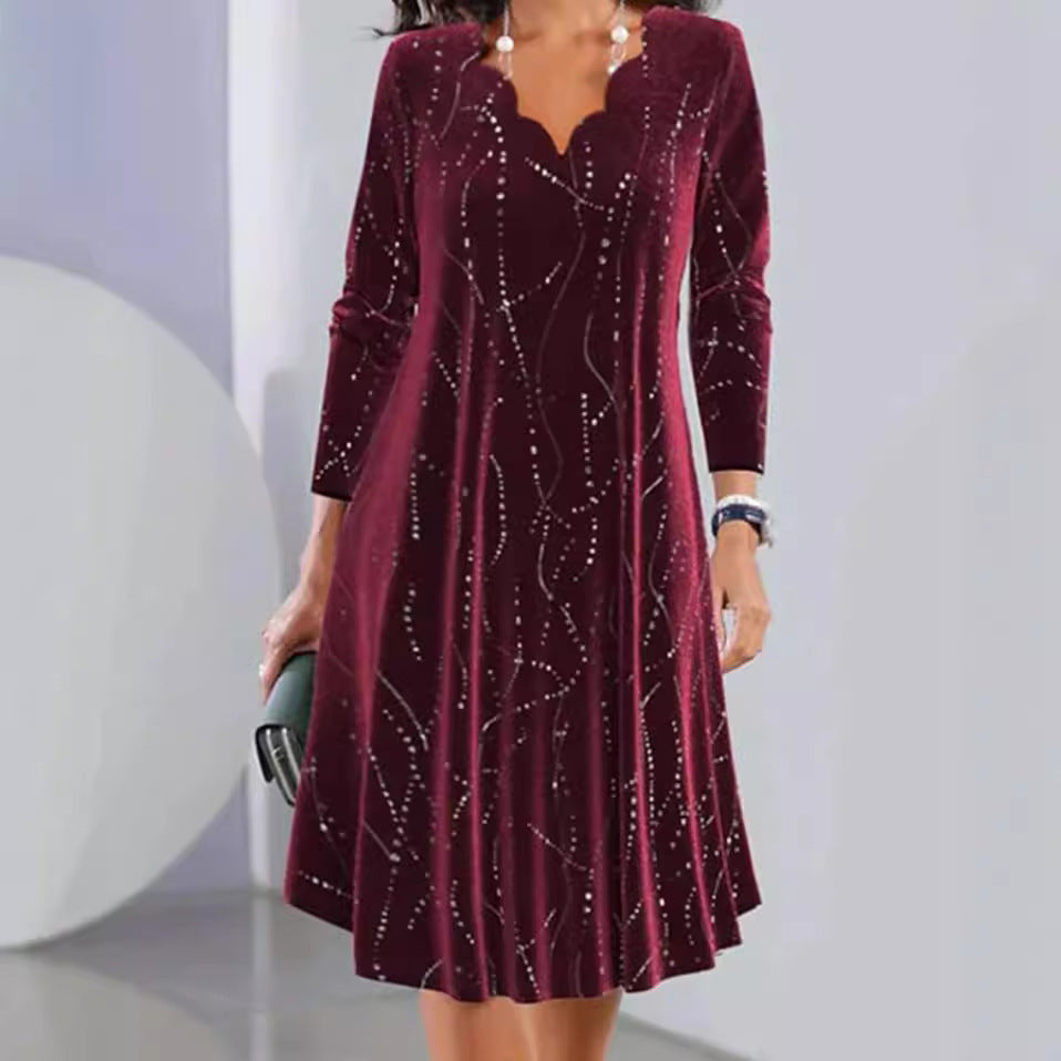 Christine | Cozy Sparkling Scalloped Winter Wedding Guest Dress