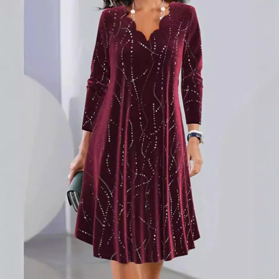 Christine | Cozy Sparkling Scalloped Winter Wedding Guest Dress