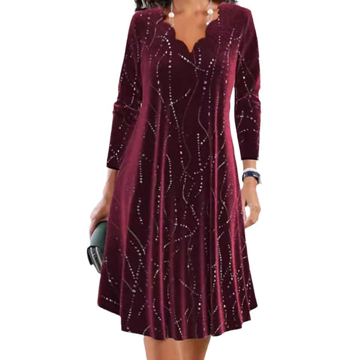 Christine | Cozy Sparkling Scalloped Winter Wedding Guest Dress