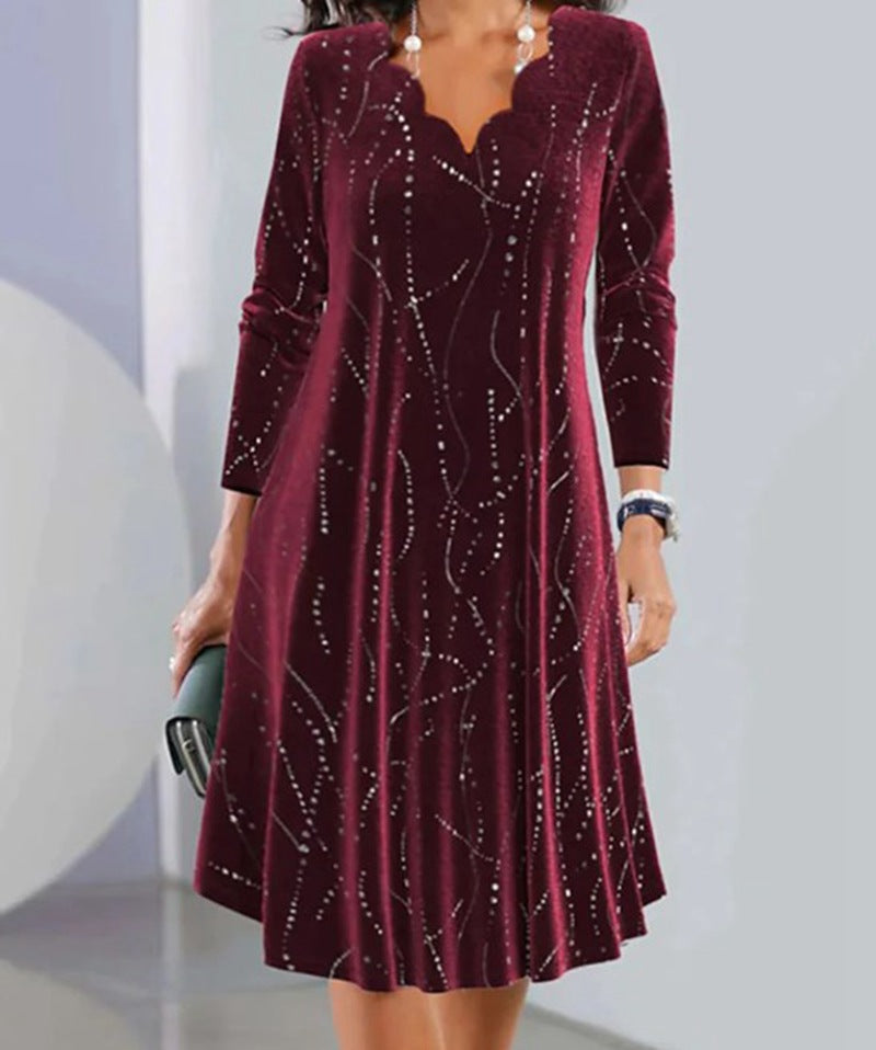 Christine | Cozy Sparkling Scalloped Winter Wedding Guest Dress