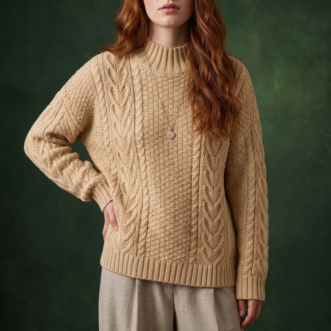 Christine | Mock Neck Womens Chunky Cable Knit Pullover