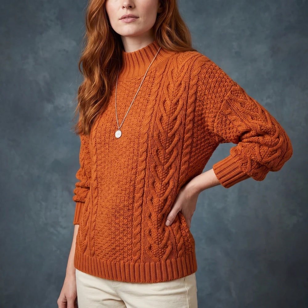 Christine | Mock Neck Womens Chunky Cable Knit Pullover