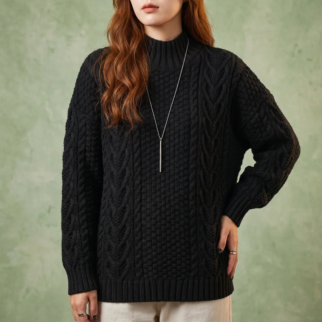 Christine | Mock Neck Womens Chunky Cable Knit Pullover
